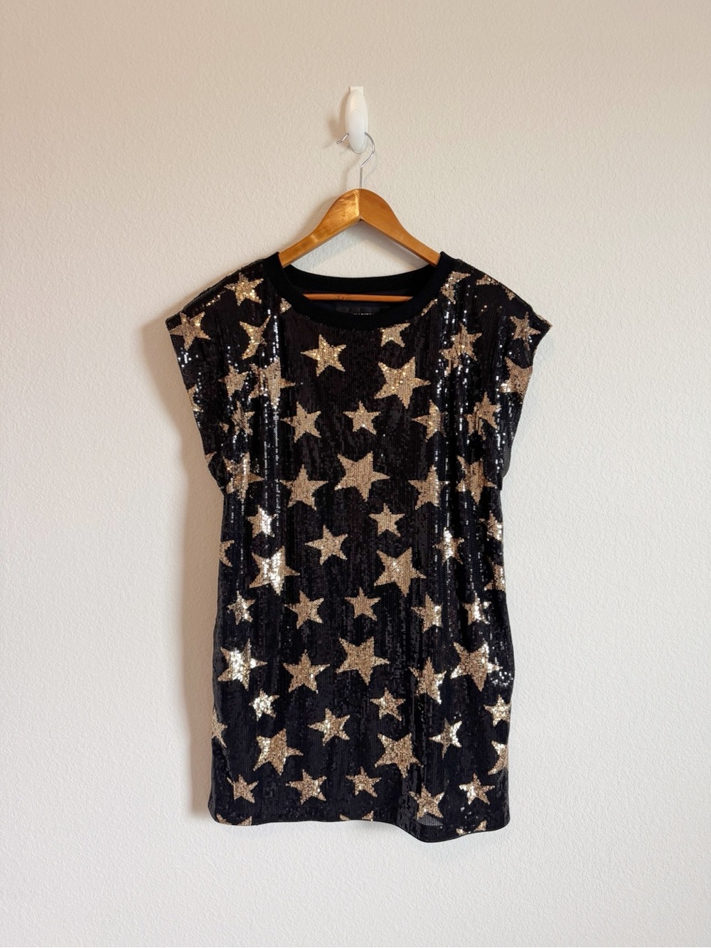 Gabrielle Union Black Gold Star Print Party Cocktail Mini Shift Dress Size Large